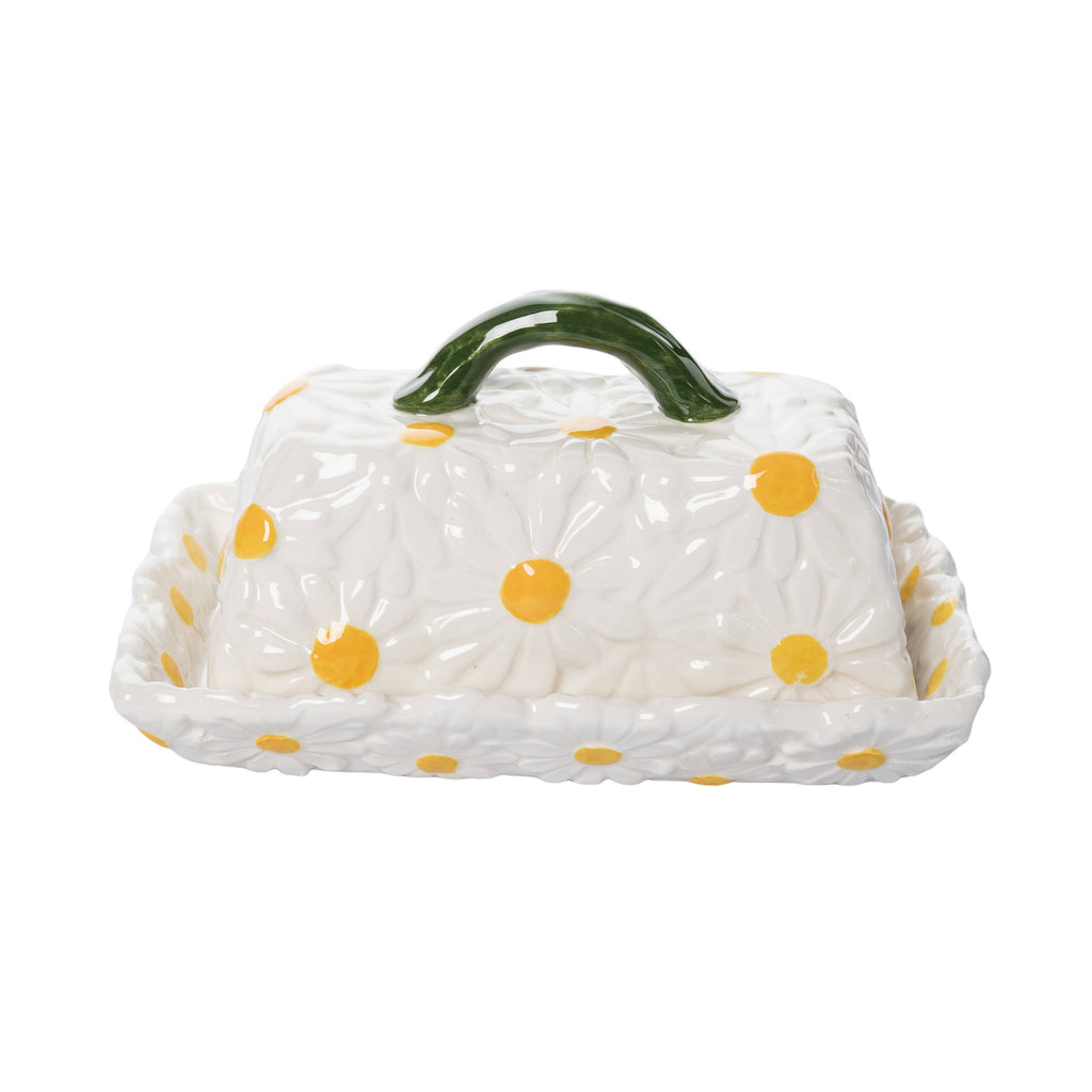 Daisy Butter Dish with Lid - Spring Ceramic, White