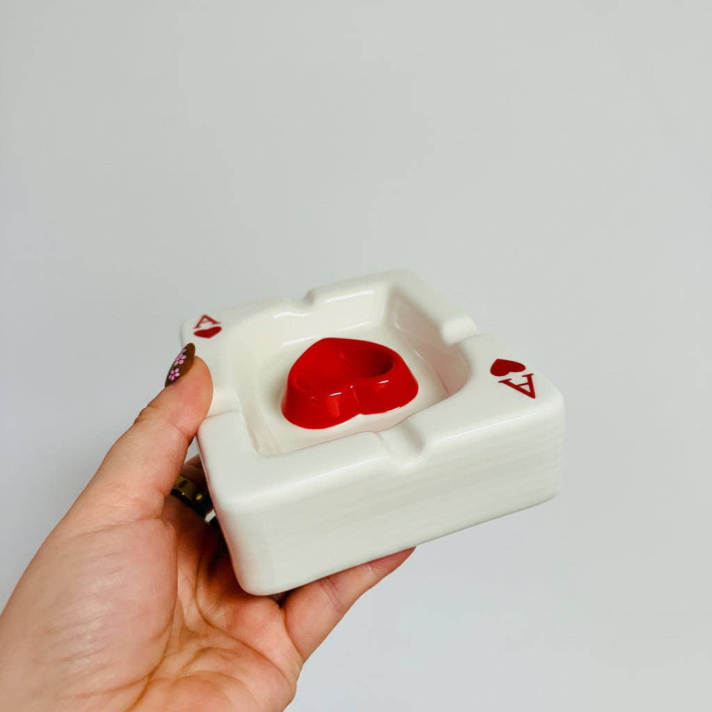 Ceramic Ashtray Ace of Hearts Or Ace of Spades: Black