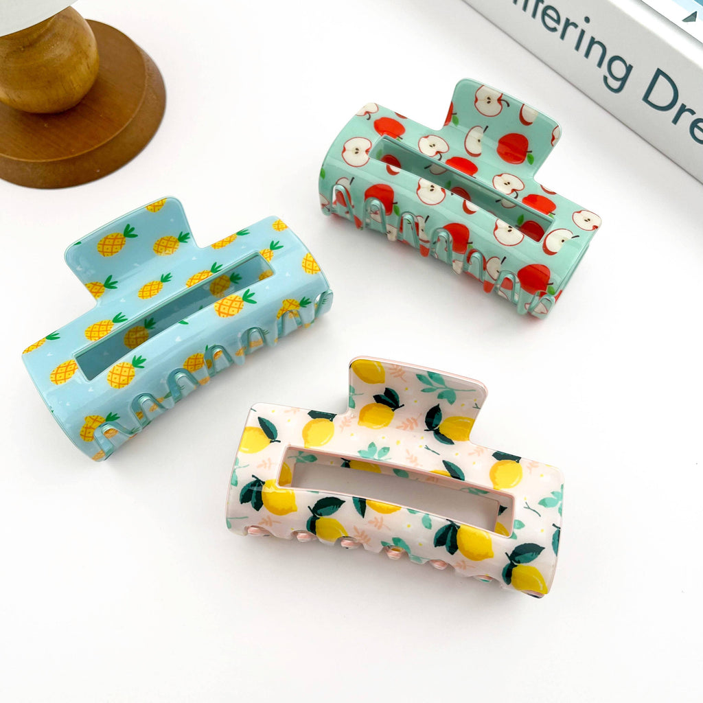 Playful Fruit-Inspired Hollow Rectangle Hair Claw Clip: Flower