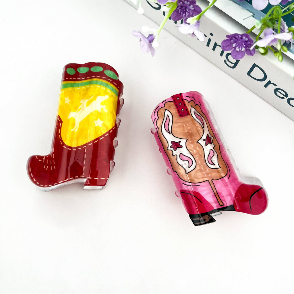 Cute Cowboy Boot Hair Claw Clip: Green