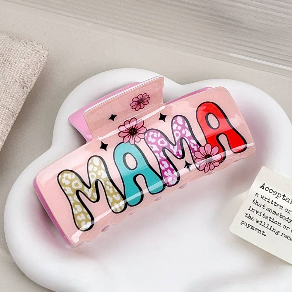 Mother's Day Floral MAMA Print Large Hair Clip: C
