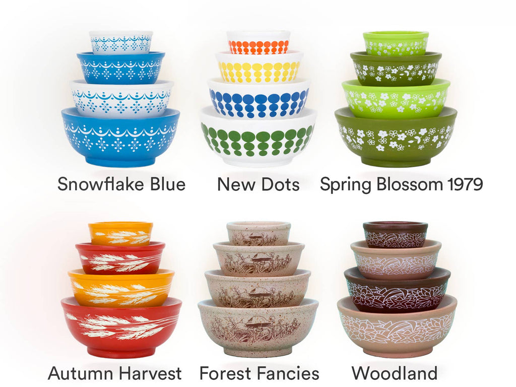 Mini Pyrex-Inspired Mixing Bowls – Retro Stackable Set: Butterprint