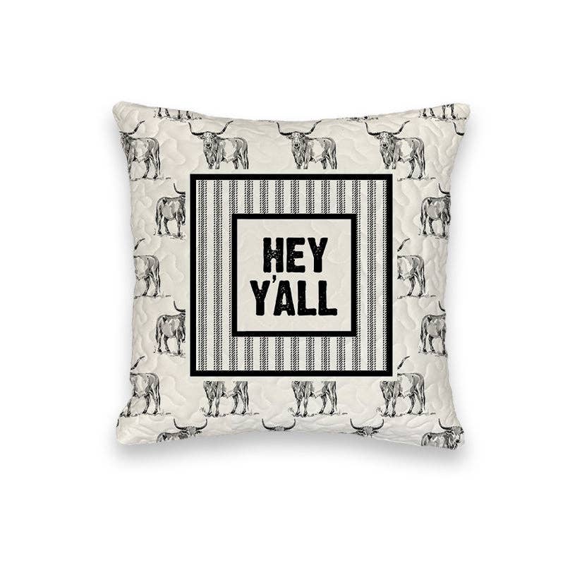 "Hey Y'all" Longhorns Quilted Mini Pillow 8" x 8"