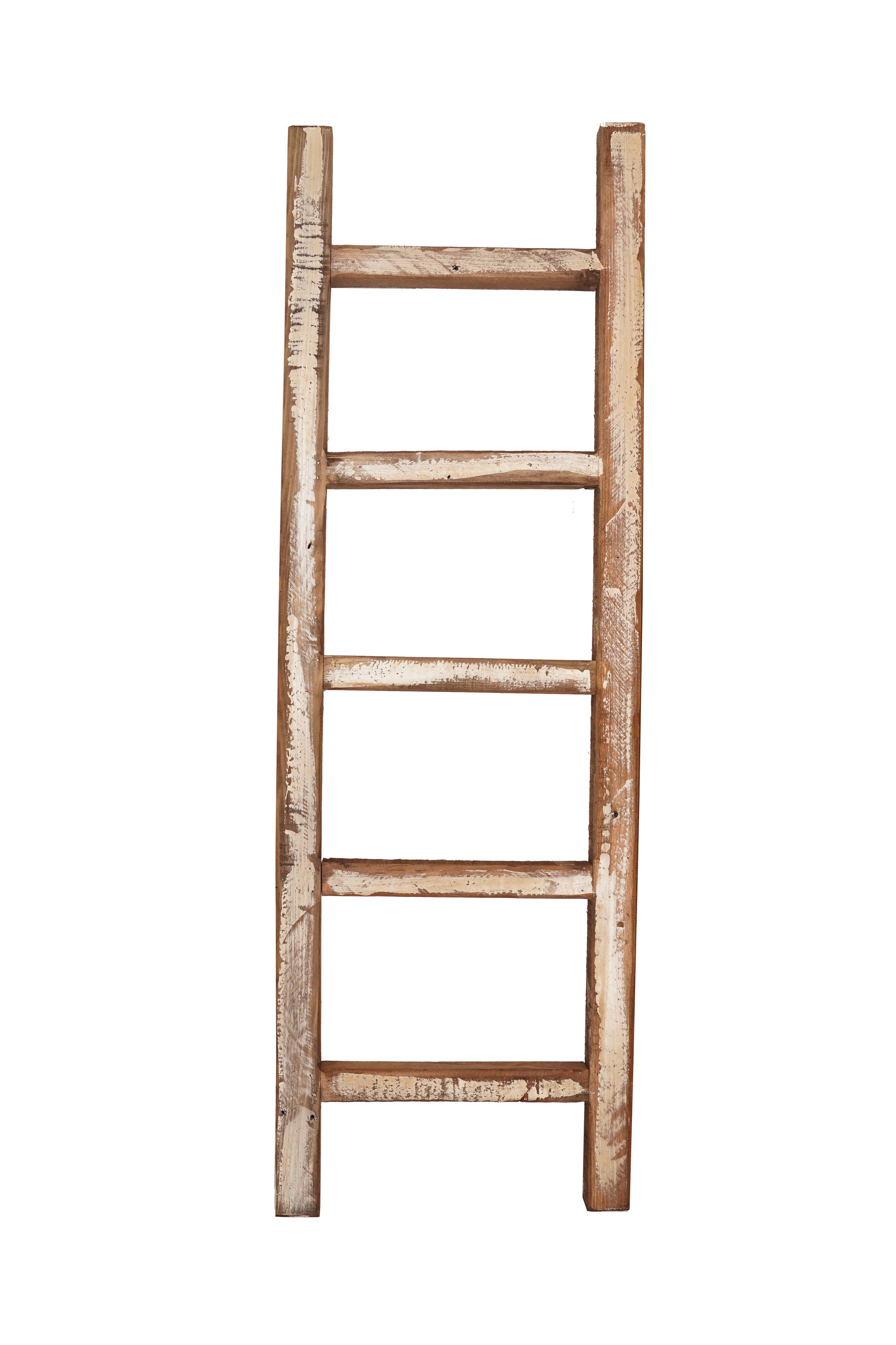 Farmhouse 4 Foot Blanket Wood Ladder: Antiqued White
