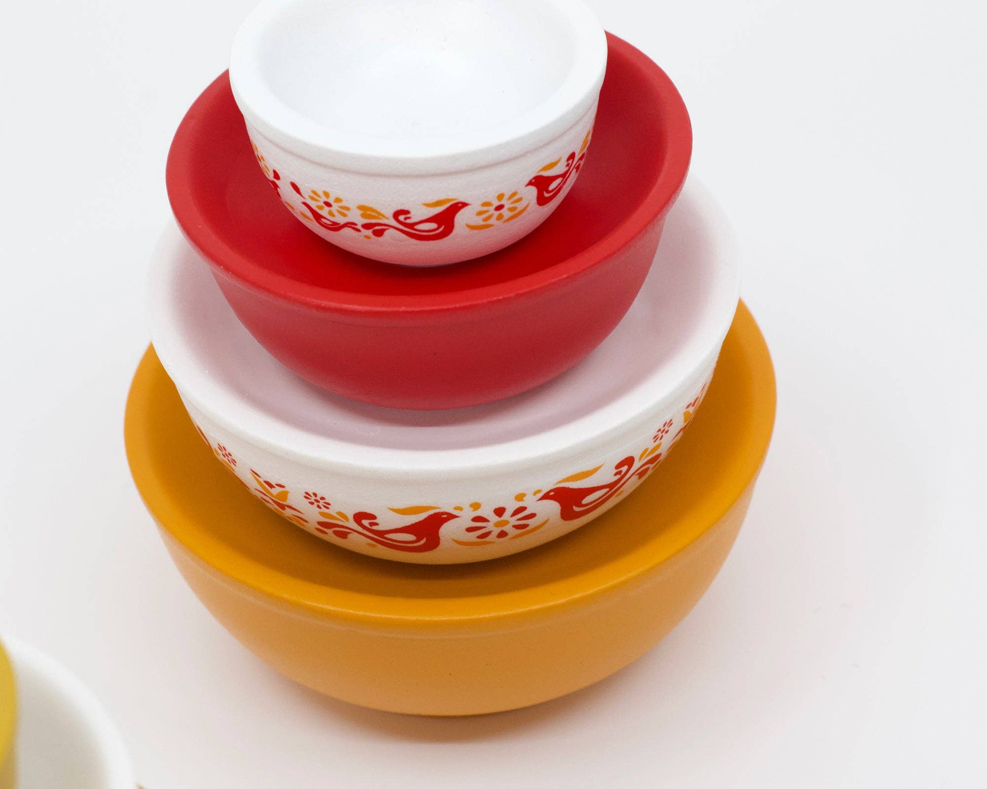 Mini Pyrex-Inspired Mixing Bowls – Retro Stackable Set: Spring Blossom