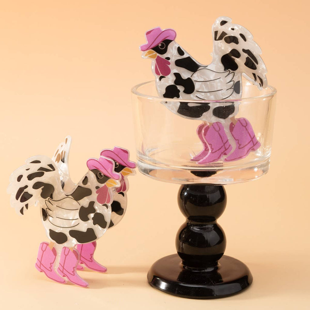 Cow Print Rooster Clip