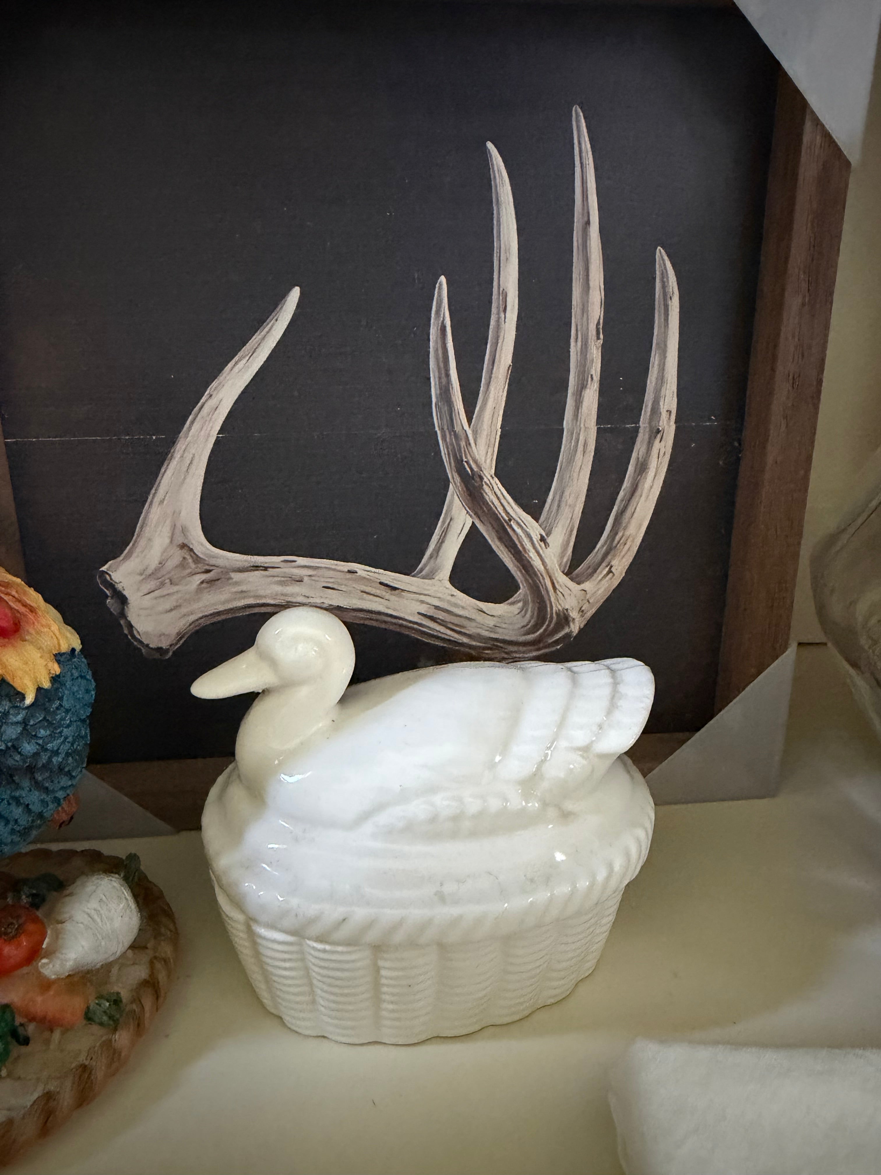 Vintage Milk Glass Duck Dish