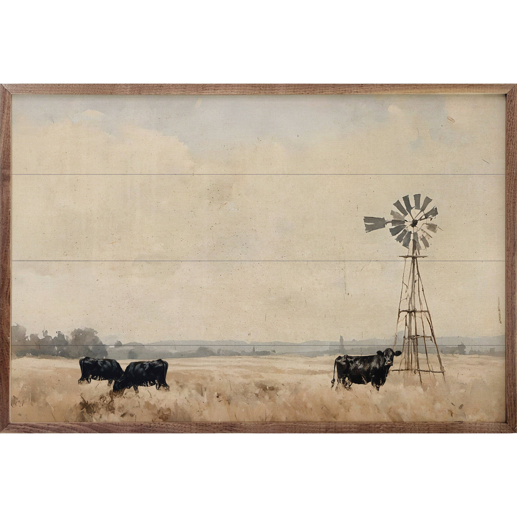 Black Cattle With Windmill: 16x10