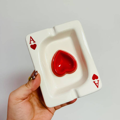 Ceramic Ashtray Ace of Hearts Or Ace of Spades: Red