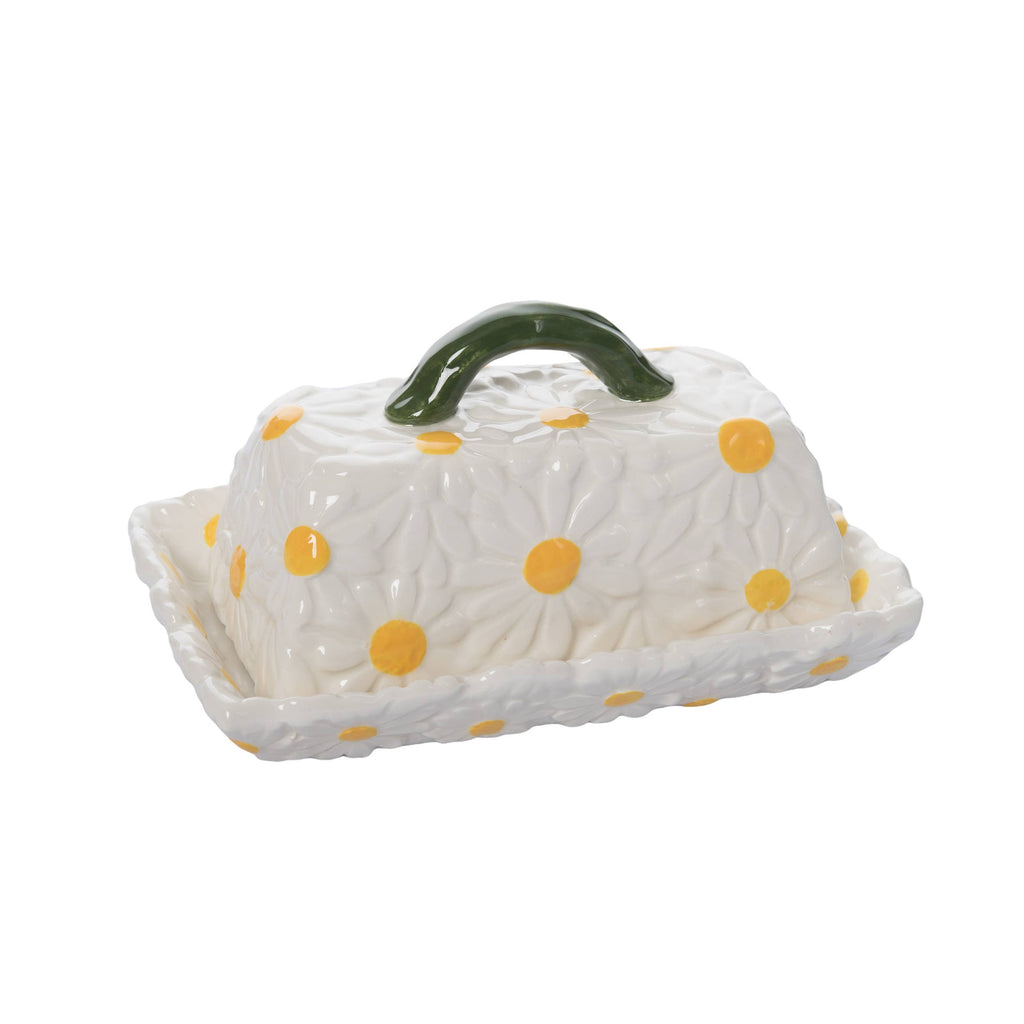 Daisy Butter Dish with Lid - Spring Ceramic, White