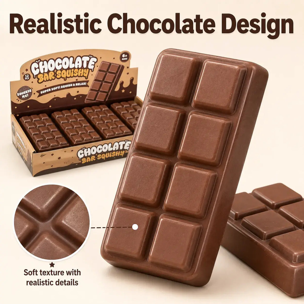 Realistic Chocolate Bar Slow Rise Squishy Stress Toy: Chocolate
