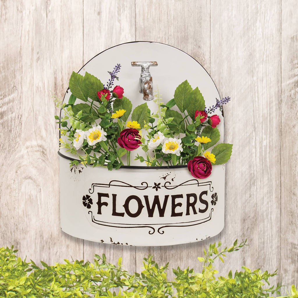 Distressed White Spigot Wall Planter