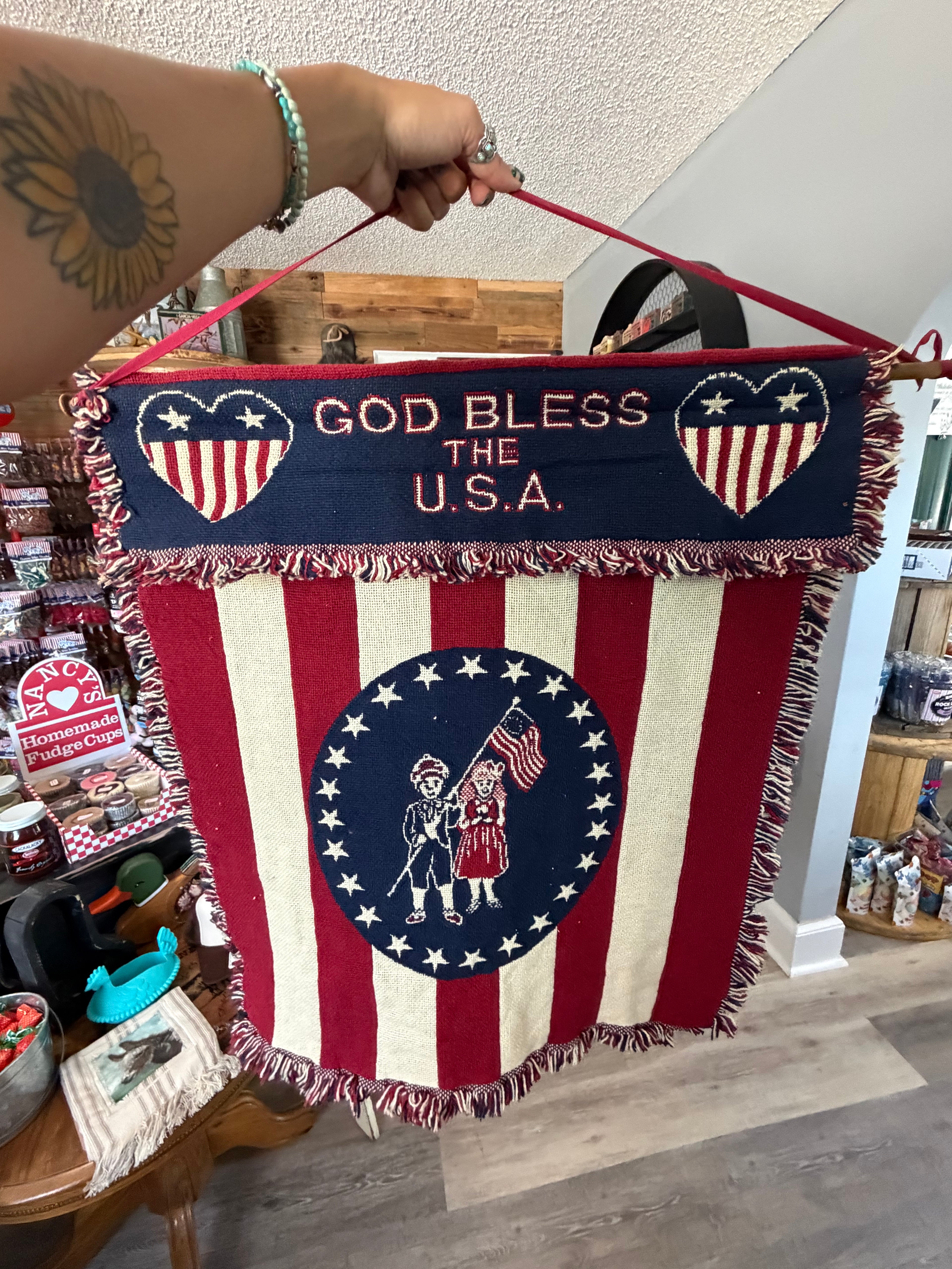 God Bless The USA Woven Patriotic Tapestry