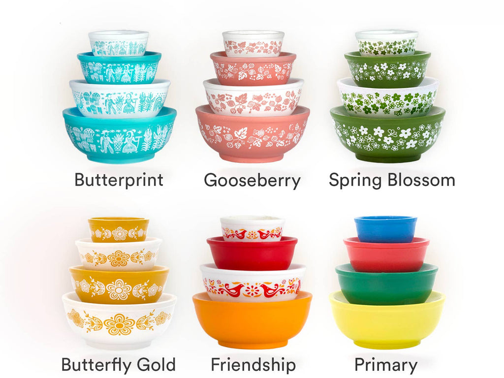 Mini Pyrex-Inspired Mixing Bowls – Retro Stackable Set: Woodland