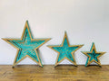 3 Piece Set Turquoise Wood Wall Stars
