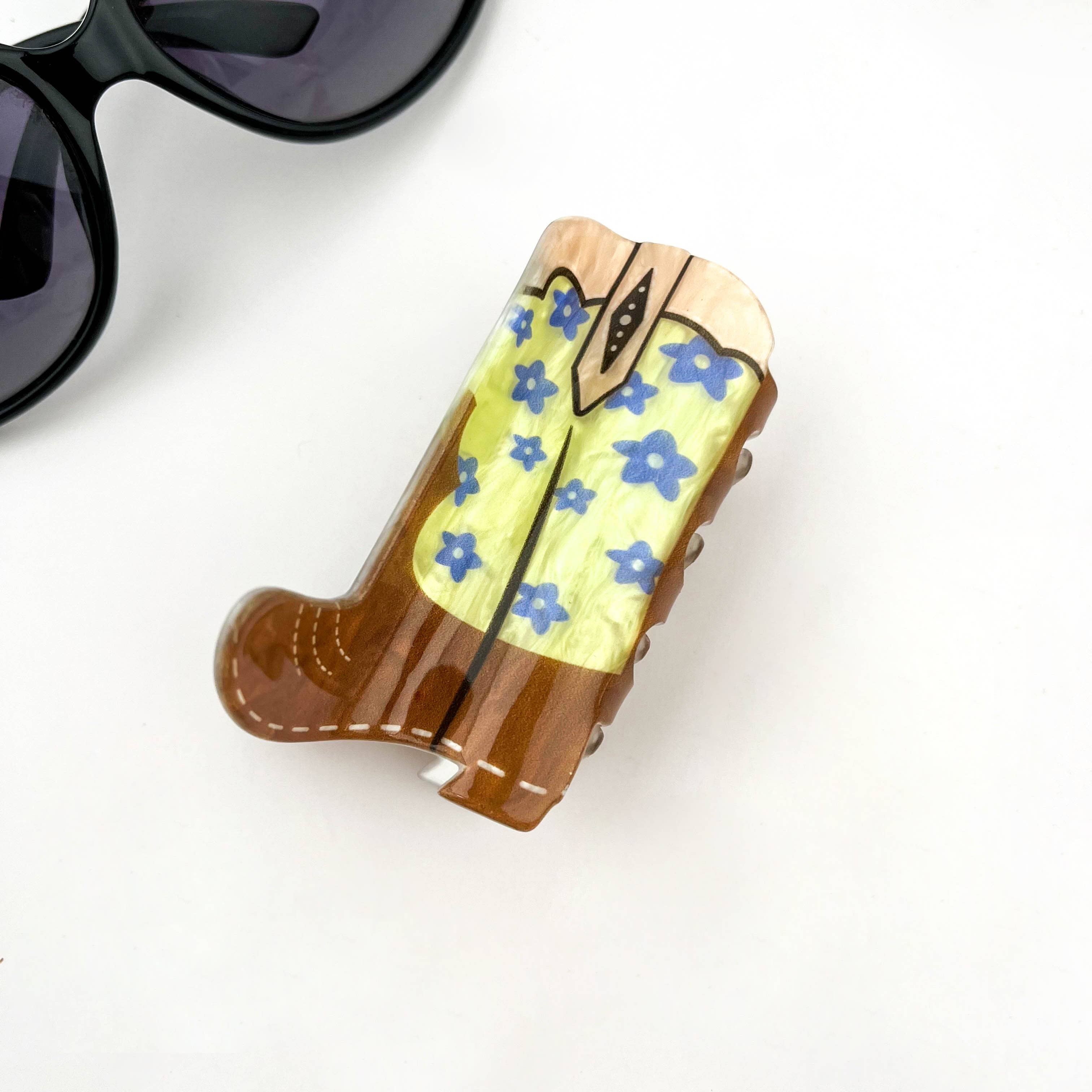 Cute Cowboy Boot Hair Claw Clip: Green