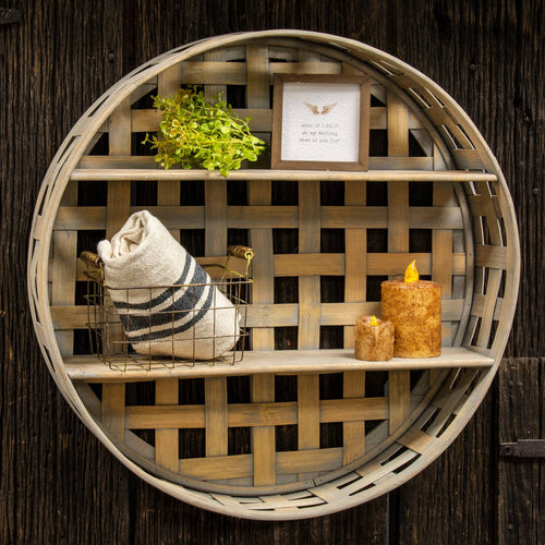 Basket Weave Two-Level Round Wall Shelf