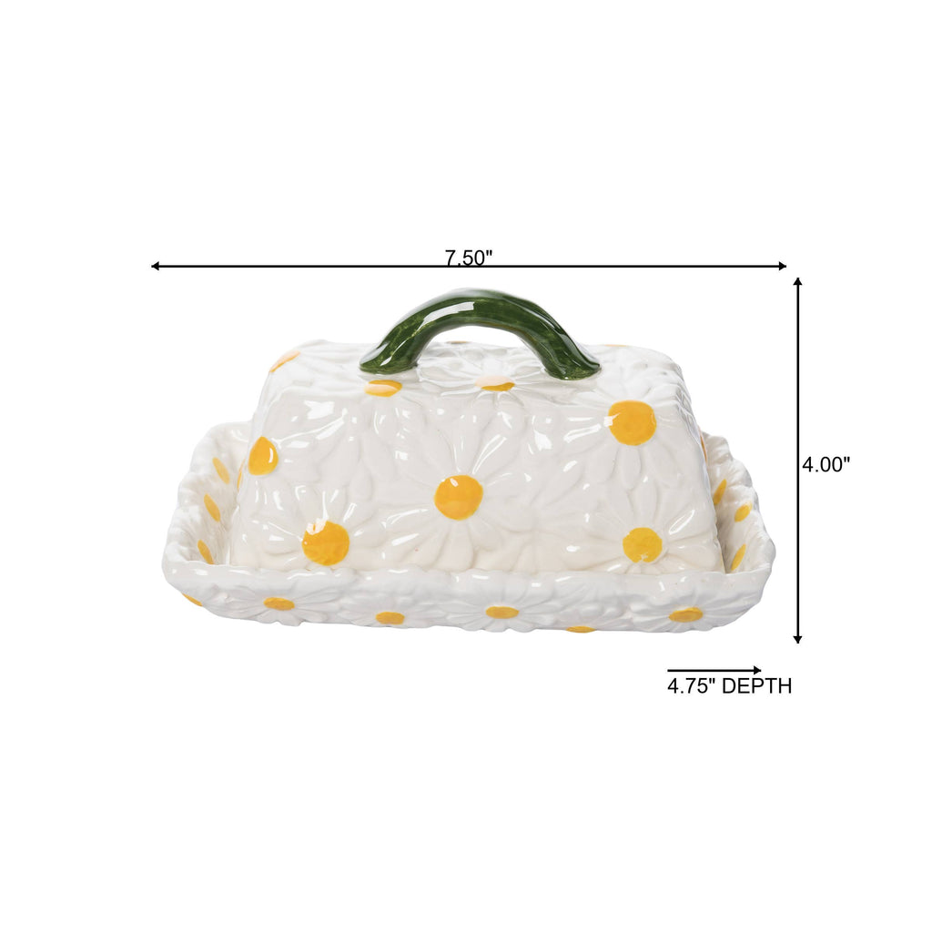 Daisy Butter Dish with Lid - Spring Ceramic, White