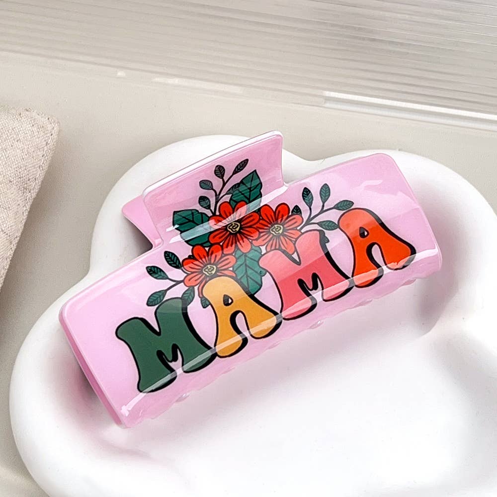 Mother's Day Floral MAMA Print Large Hair Clip: B