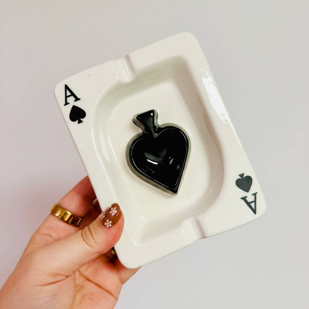 Ceramic Ashtray Ace of Hearts Or Ace of Spades: Black