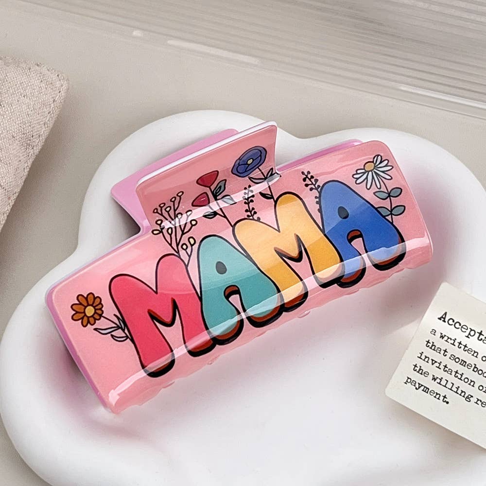Mother's Day Floral MAMA Print Large Hair Clip: F