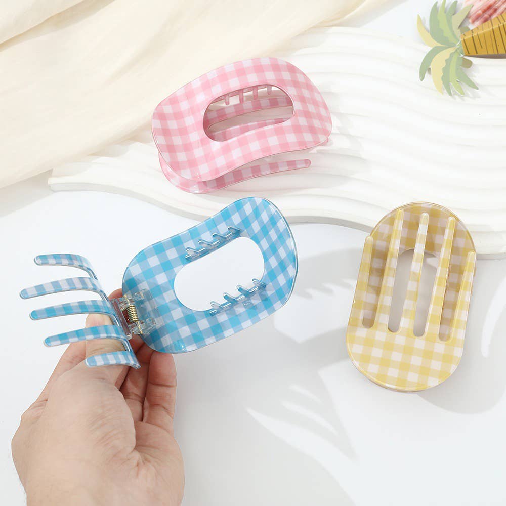 Checkered Gingham Hair Claw Clip: Green