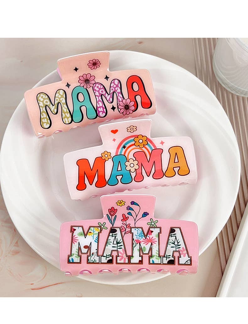 Mother's Day Floral MAMA Print Large Hair Clip: E