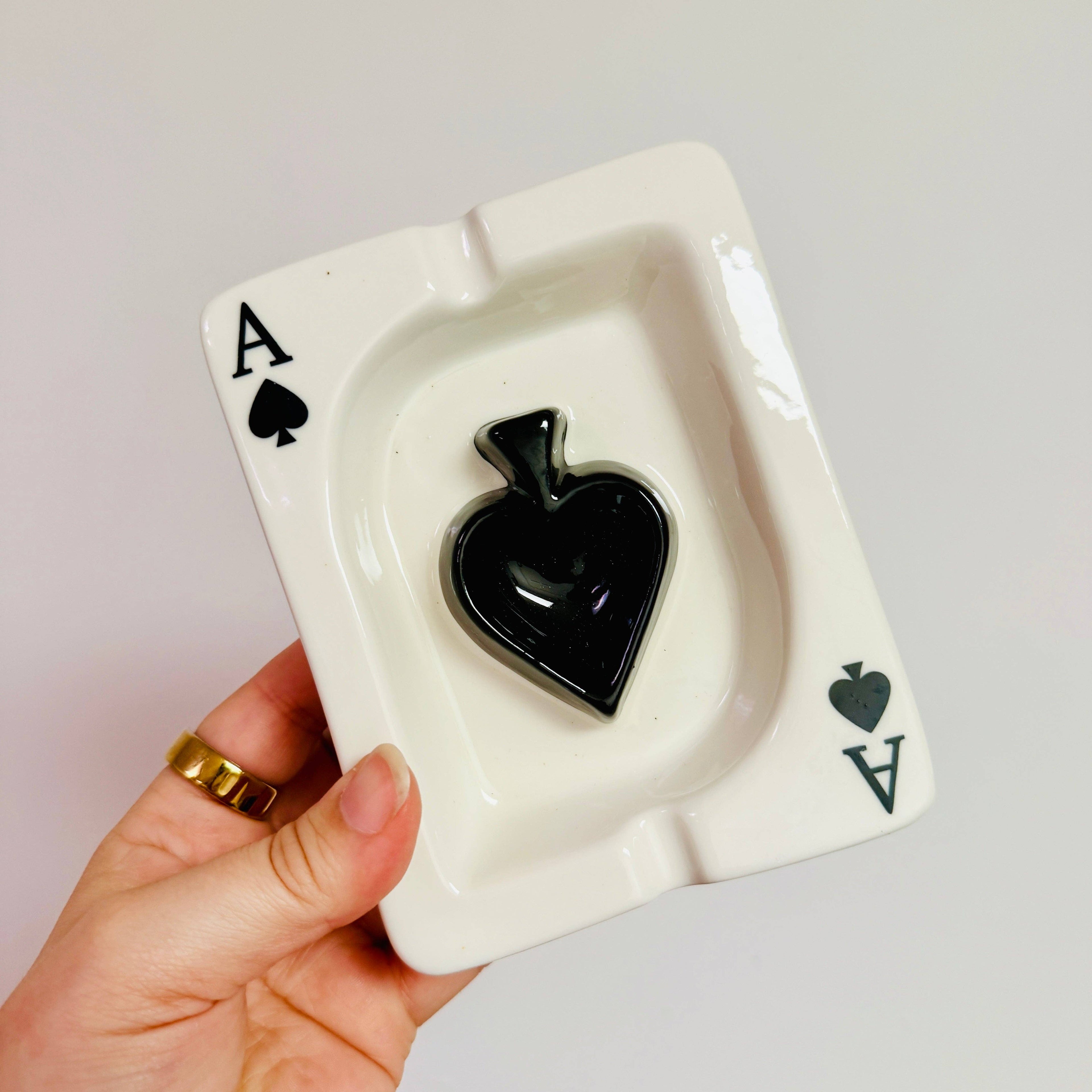 Ceramic Ashtray Ace of Hearts Or Ace of Spades: Black
