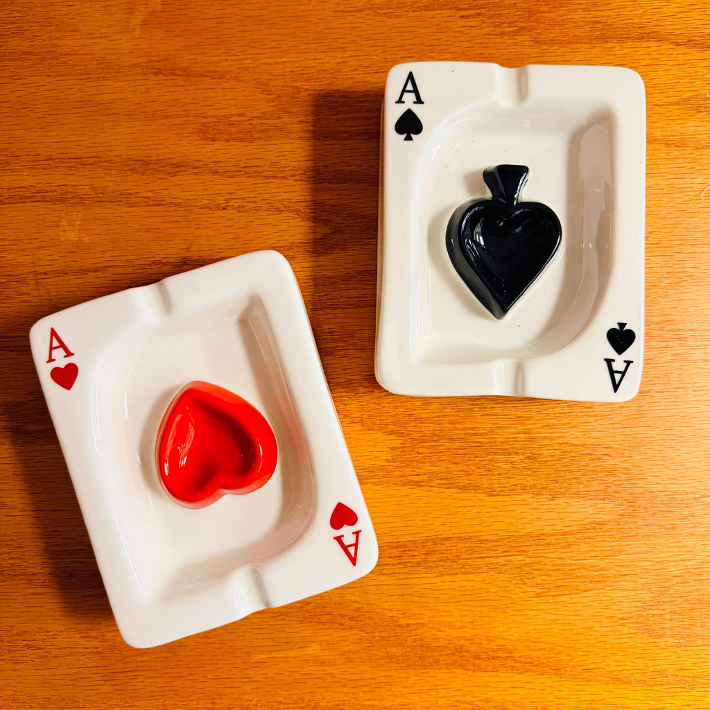 Ceramic Ashtray Ace of Hearts Or Ace of Spades: Red