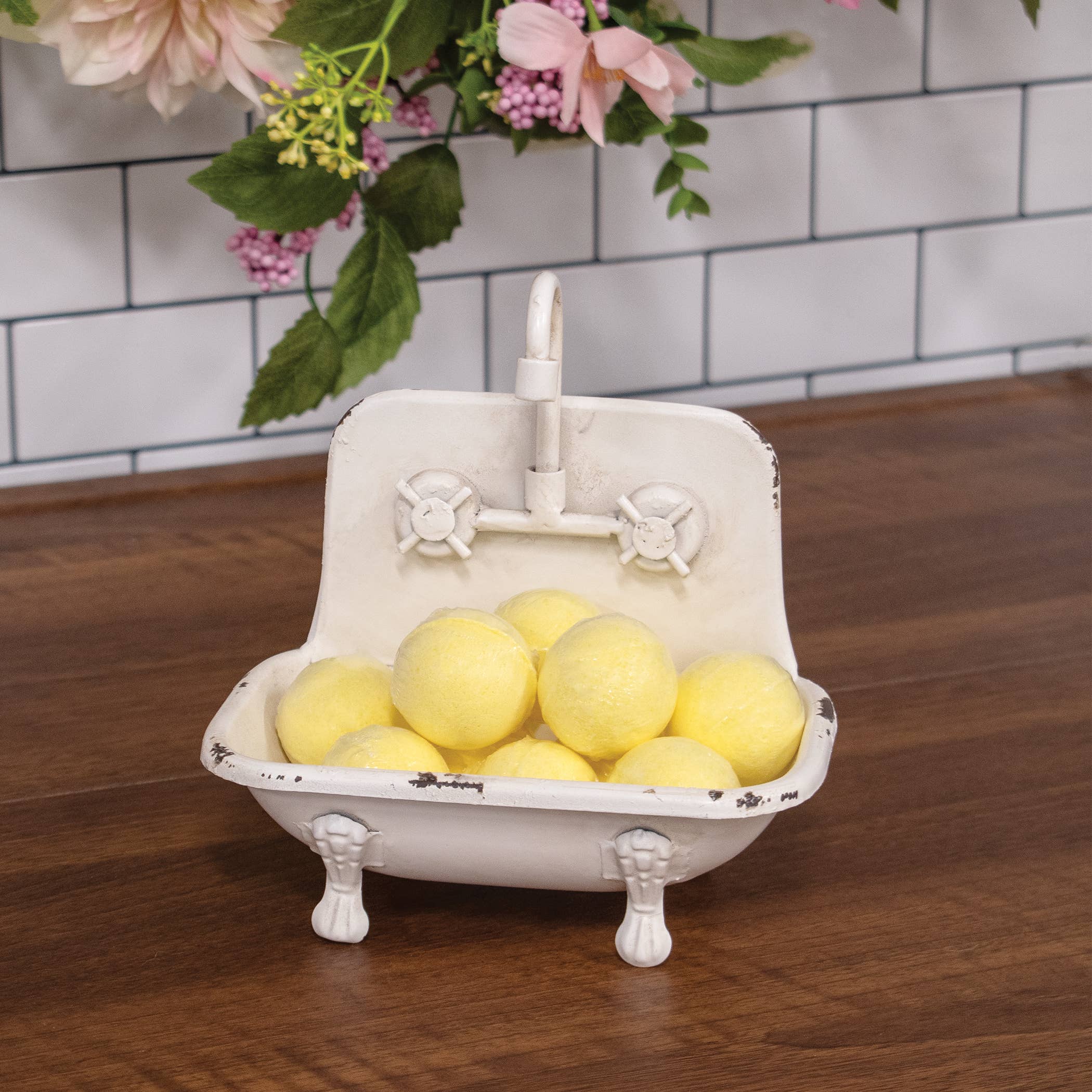 Distressed White Faucet Bathtub Soap Dish