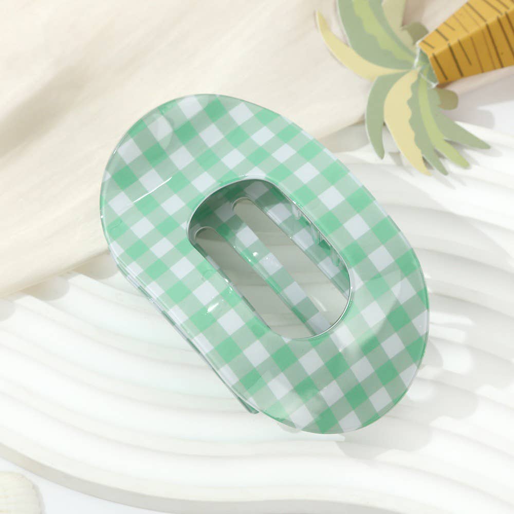 Checkered Ova  Gingham Hair Claw Clip: Yellow