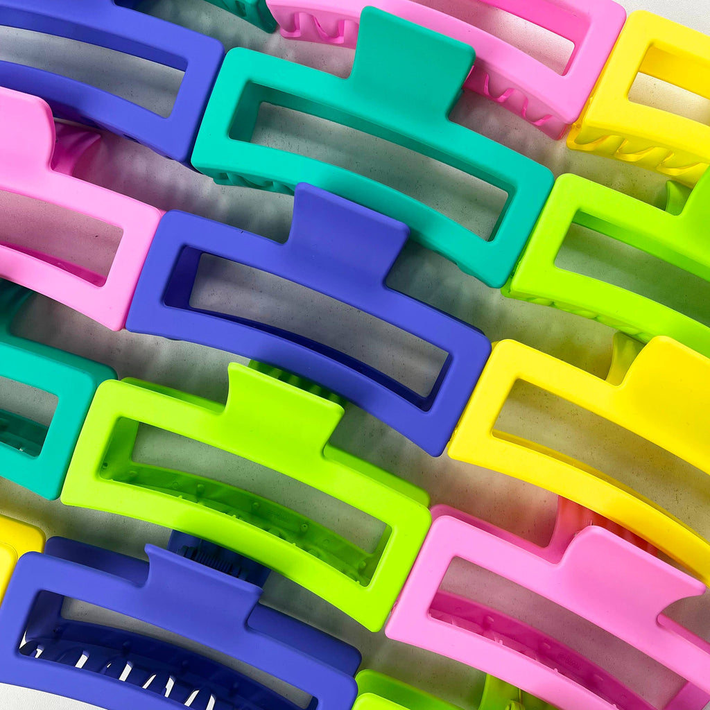Solid color rectangular claw clip large hair clips: Pink
