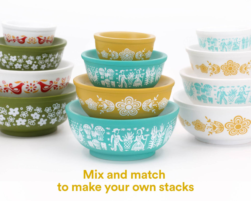 Mini Pyrex-Inspired Mixing Bowls – Retro Stackable Set: Woodland