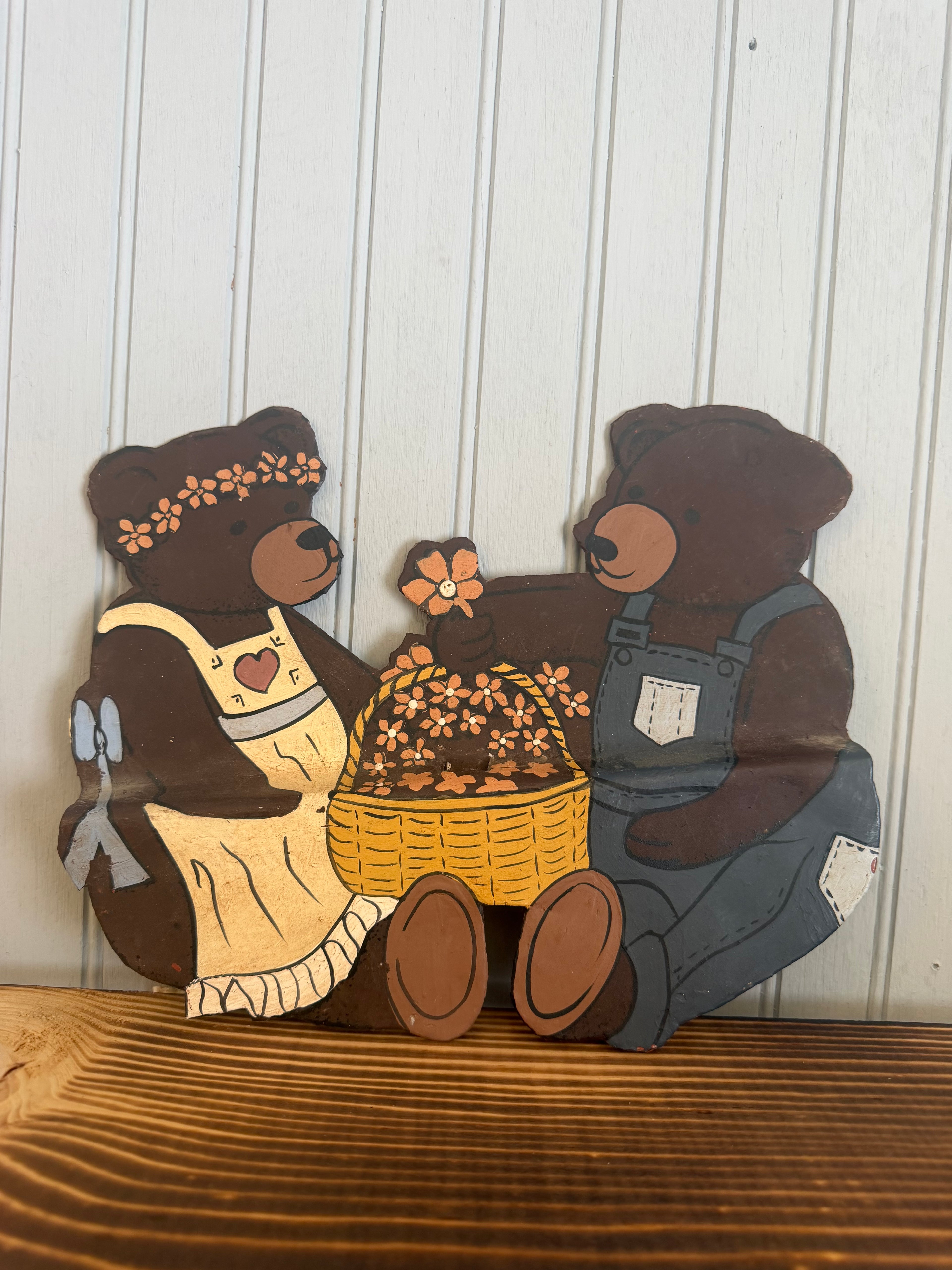 Country Folk Art Metal Teddy Bears