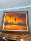 1982 Ducks At Sunset Hand Painted Picture
