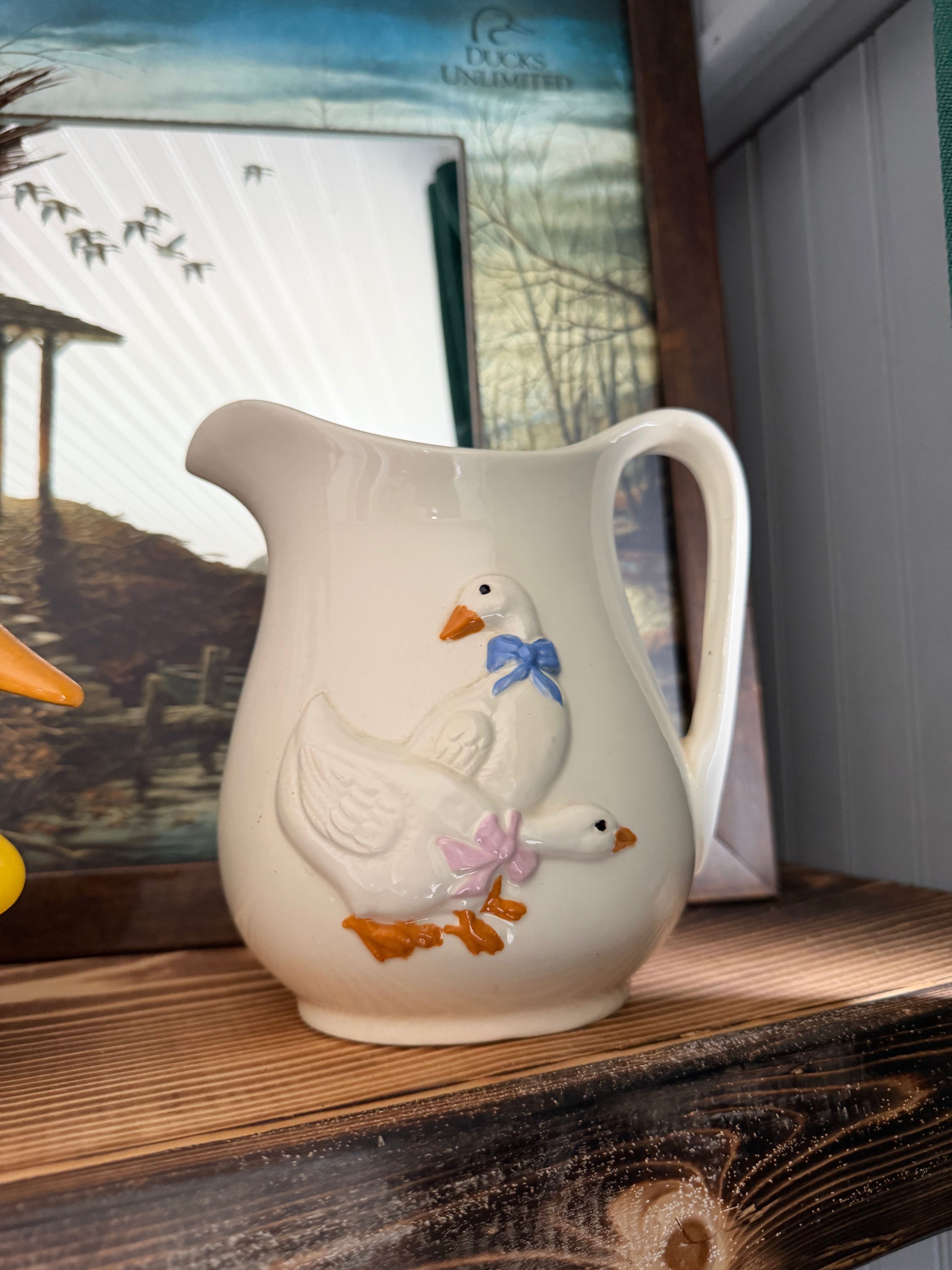 Vintage 1980s Ceramic Goose Pitcher