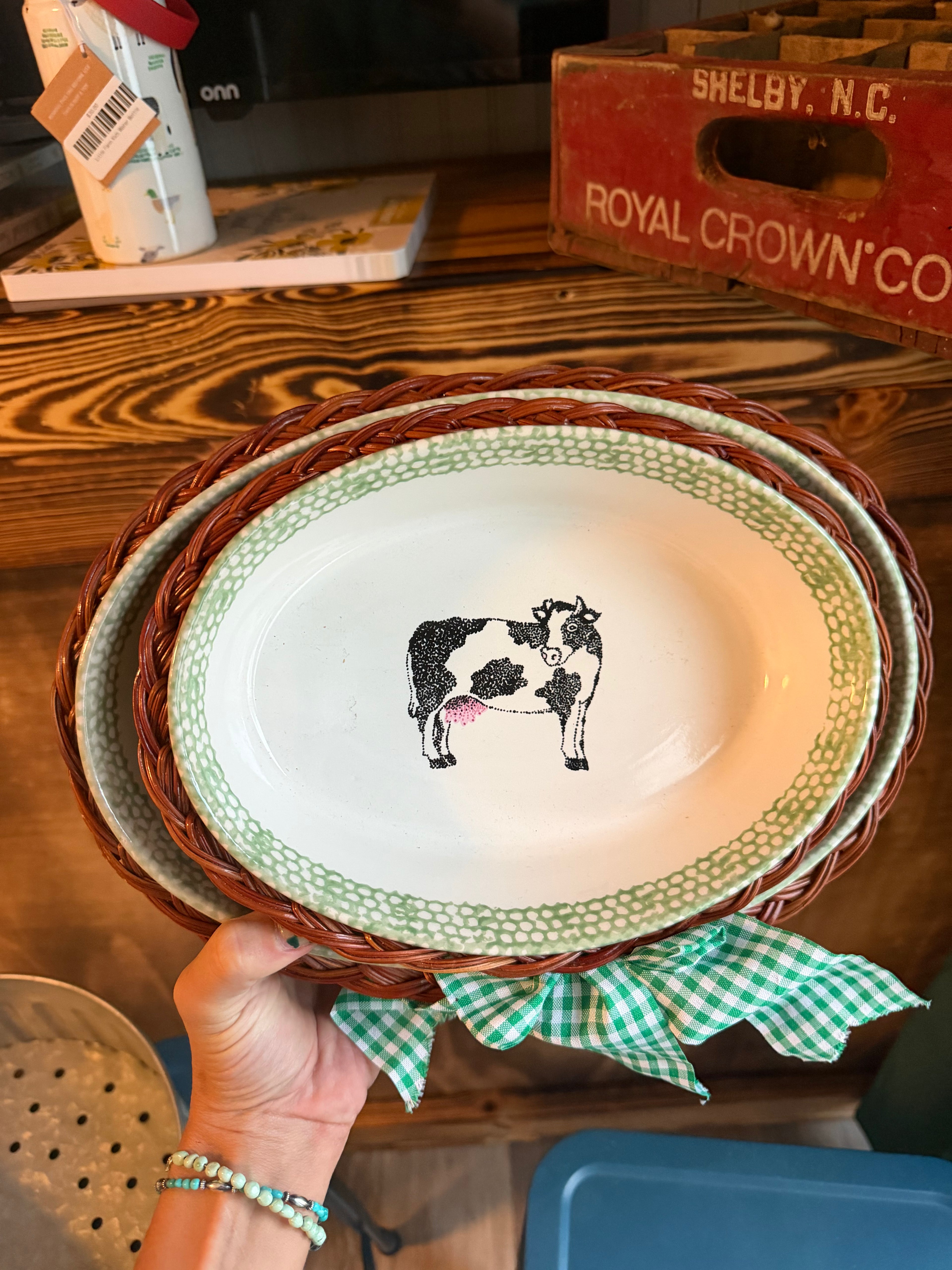 Wicker Cradle Cow Serving Dish- Set of 2
