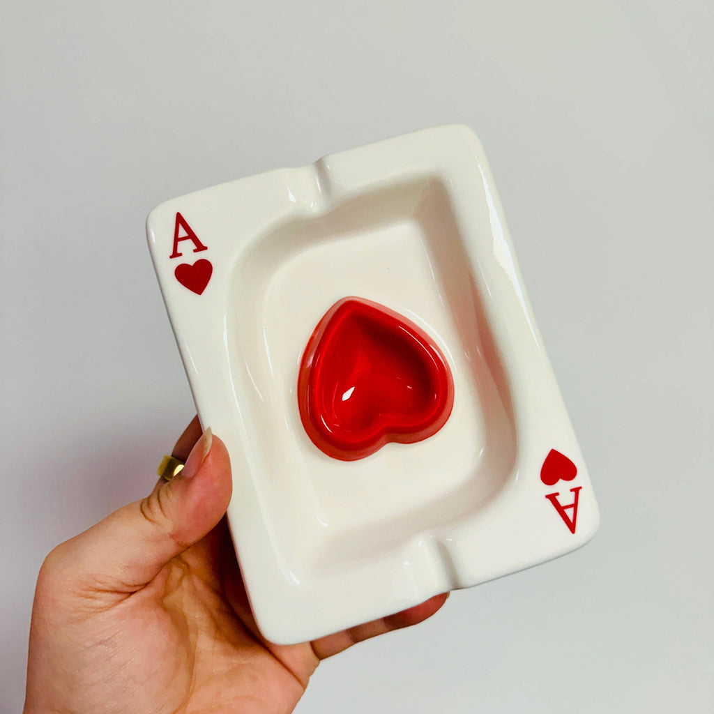 Ceramic Ashtray Ace of Hearts Or Ace of Spades: Red