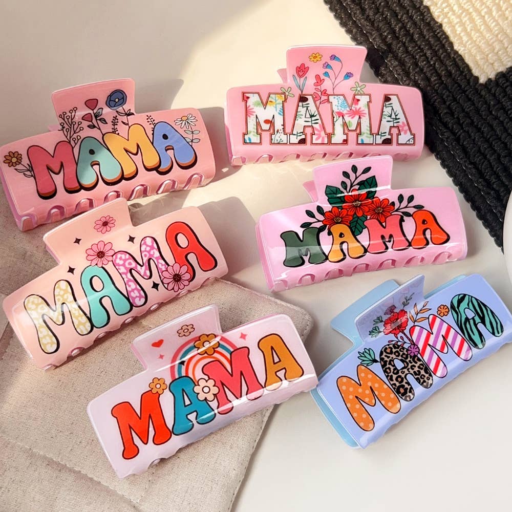 Mother's Day Floral MAMA Print Large Hair Clip: C