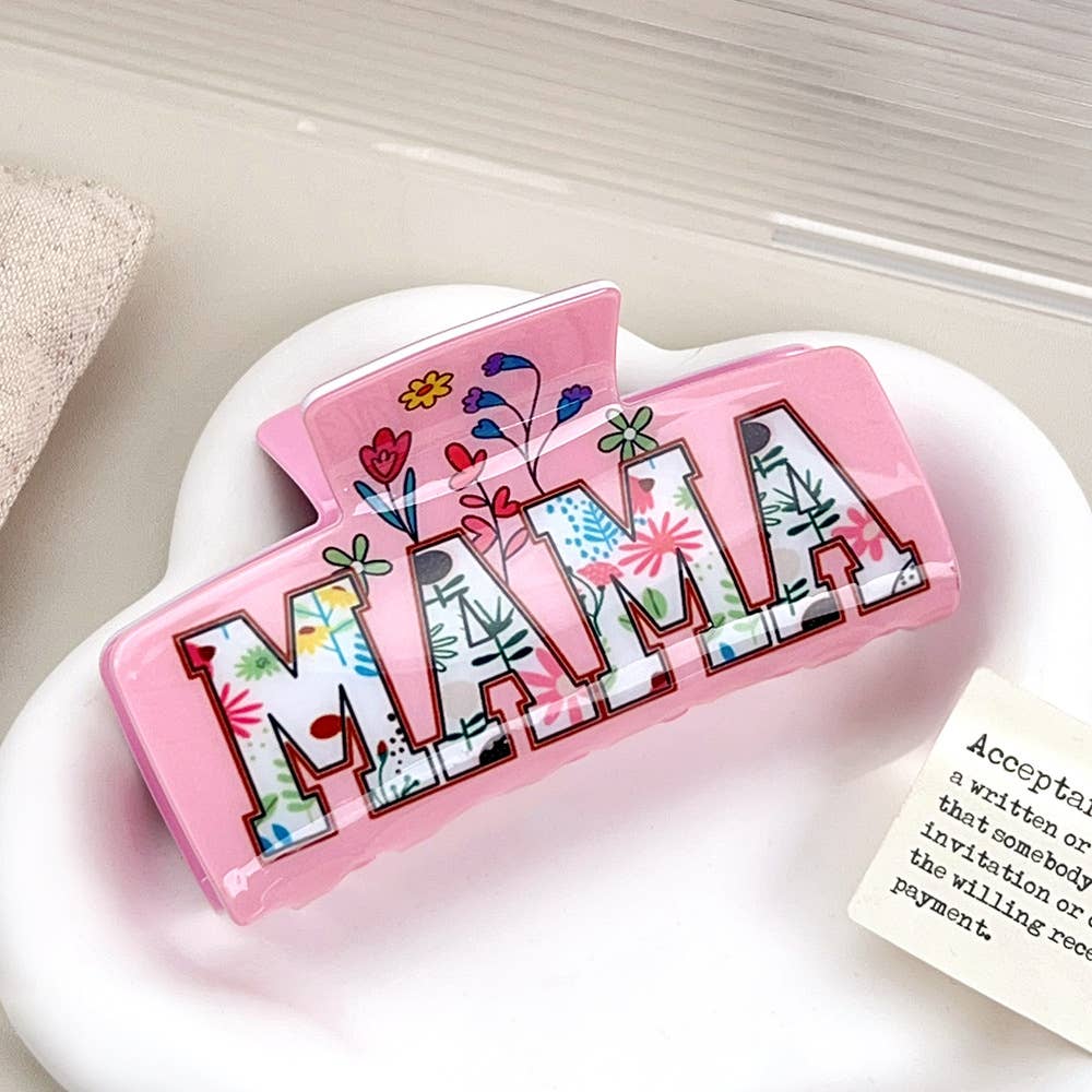 Mother's Day Floral MAMA Print Large Hair Clip: F