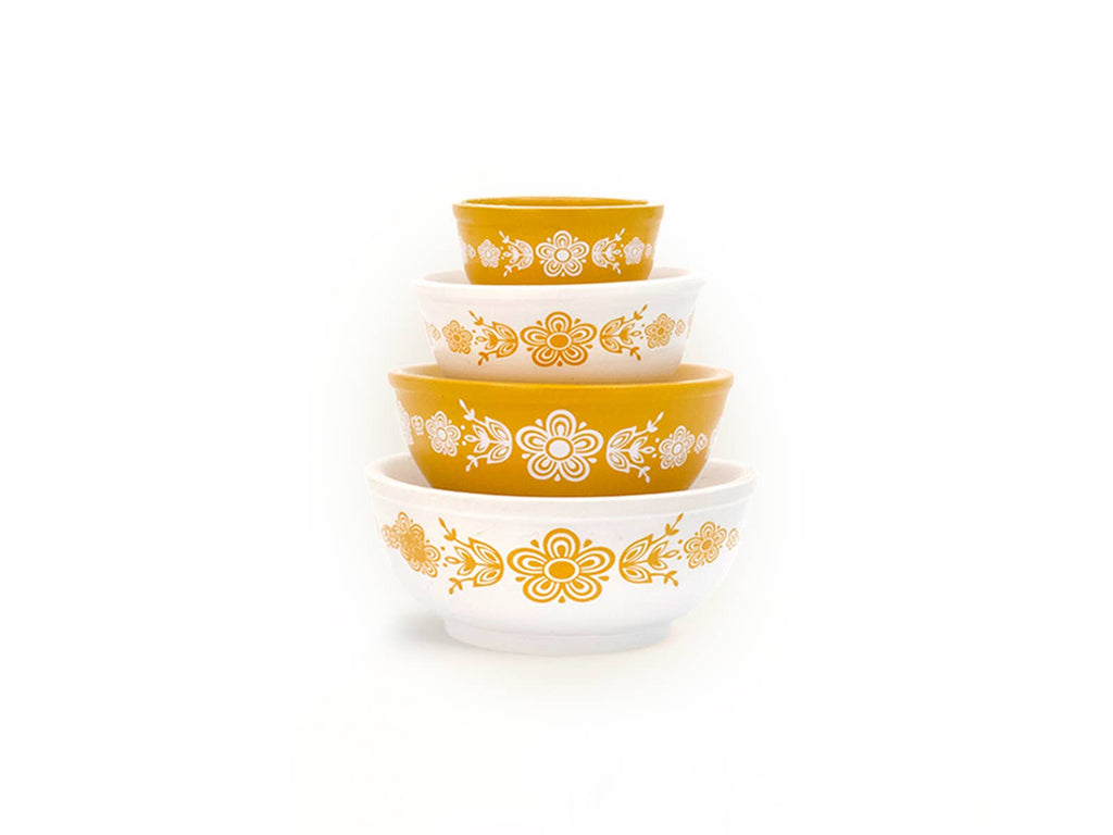 Mini Pyrex-Inspired Mixing Bowls – Retro Stackable Set: Woodland