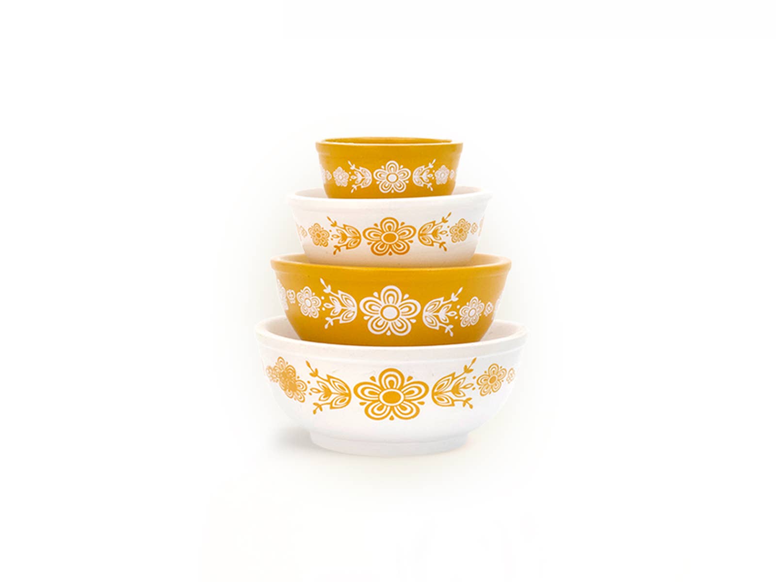 Mini Pyrex-Inspired Mixing Bowls – Retro Stackable Set: Butterfly Gold