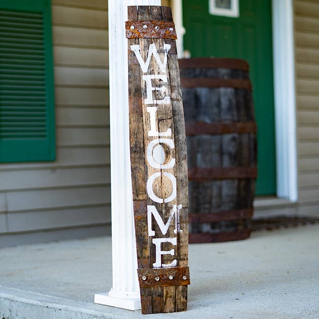 Welcome Amish-Made Whiskey Barrel Porch Sign