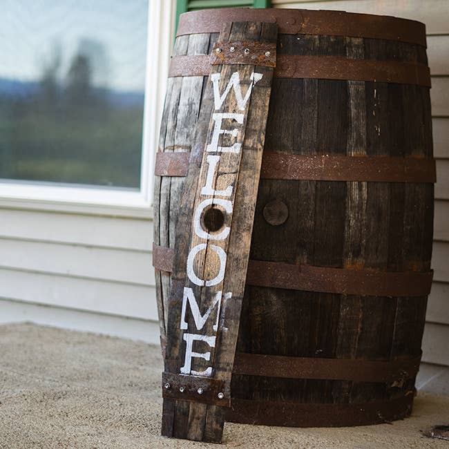 Welcome Amish-Made Whiskey Barrel Porch Sign