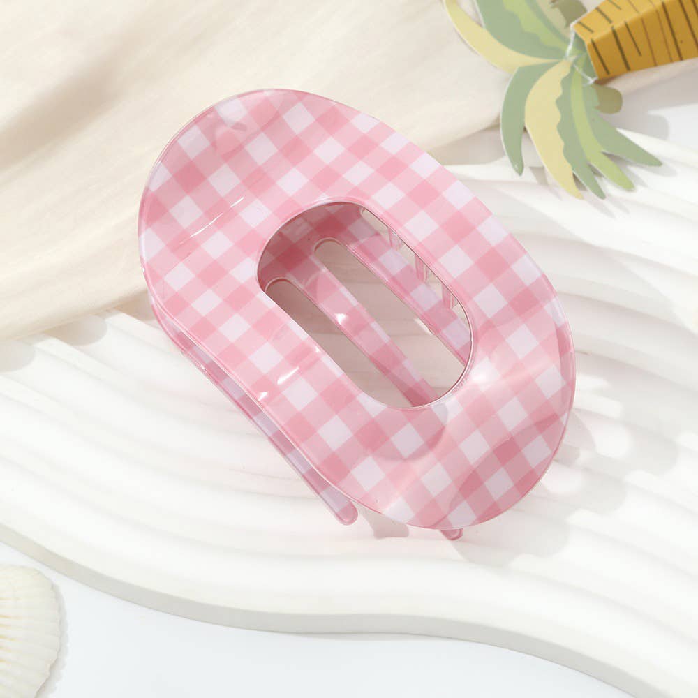 Checkered Oval Gingham Hair Clip: Pink