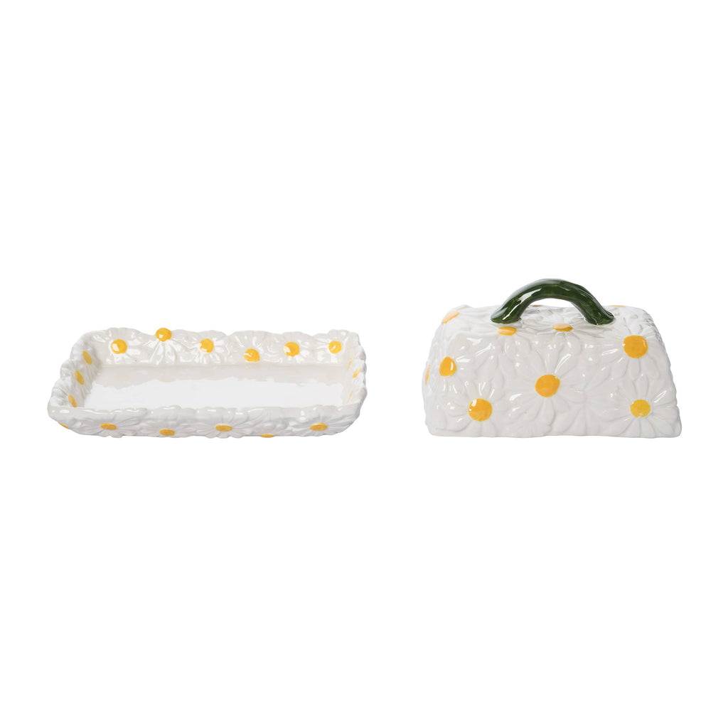 Daisy Butter Dish with Lid - Spring Ceramic, White