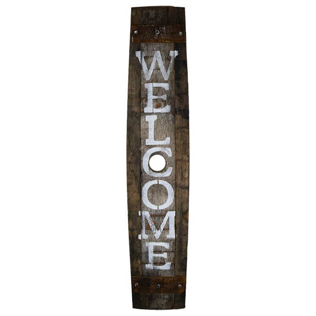 Welcome Amish-Made Whiskey Barrel Porch Sign