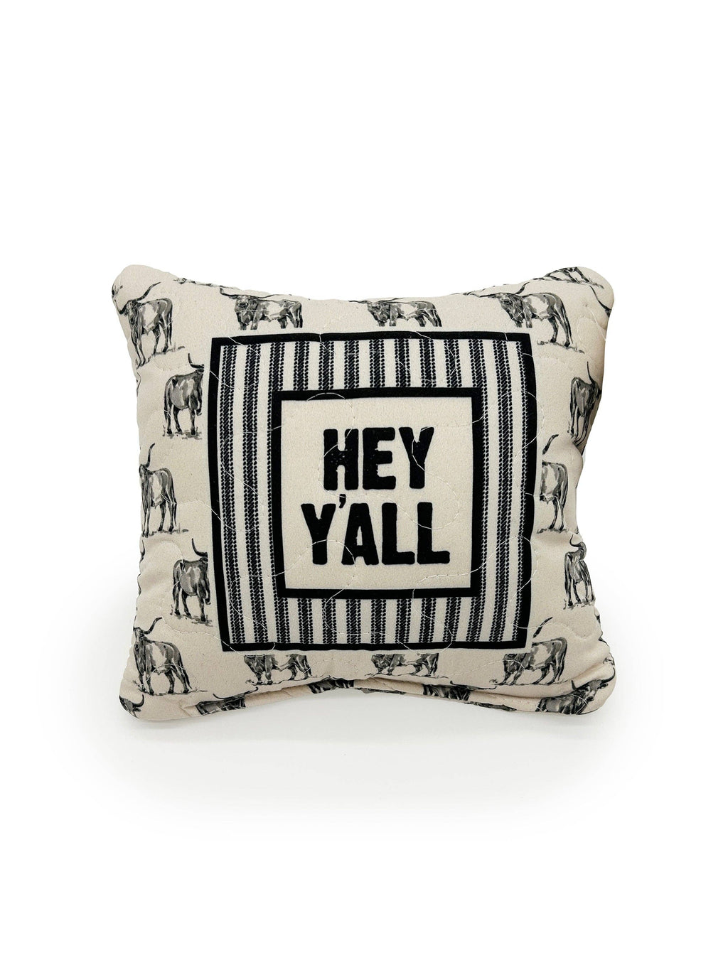 "Hey Y'all" Longhorns Quilted Mini Pillow 8" x 8"
