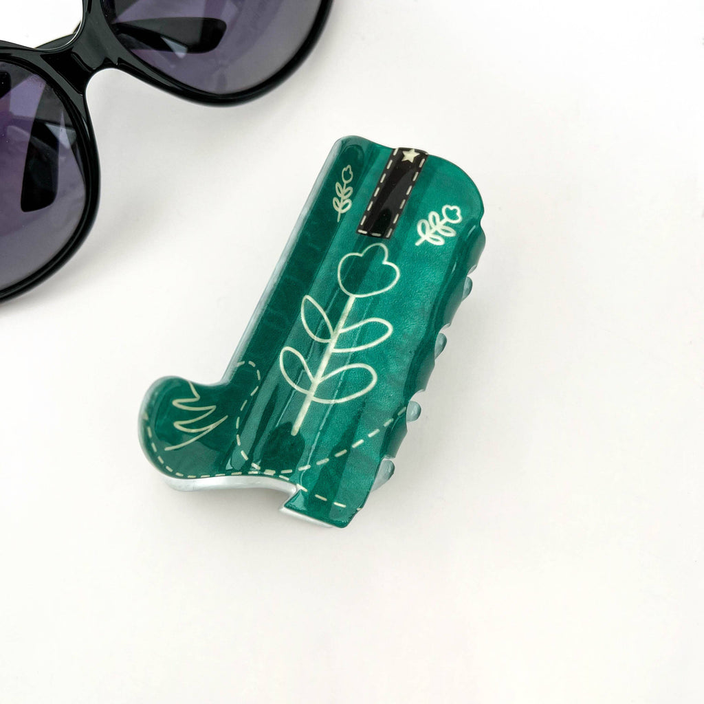 Cute Cowboy Boot Hair Claw Clip: Green