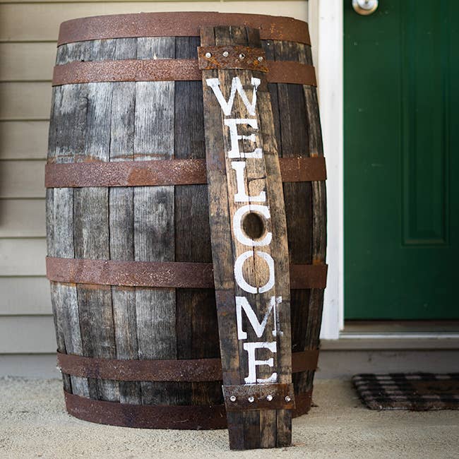 Welcome Amish-Made Whiskey Barrel Porch Sign